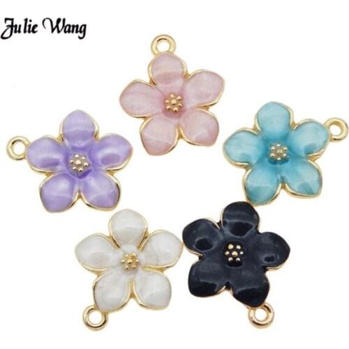 5pcs Enamel Flower Charms For Earrings Making Bracelet Handmade Keychain Jewelry Findings Necklace Pendant Black Blue White Pink