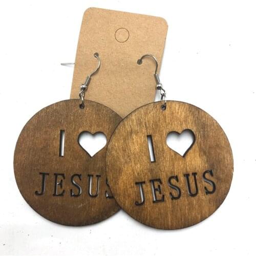 Free Shipping! 6pairs/lot I love Jesus Wooden Earrings can mixed 3 colors