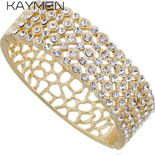 Newest Golden or Silver Plated Full Rhinestones Hollow Out Cuff Bangle for Women Gilr, Fashion Crystals Openen Bangle Bracelets