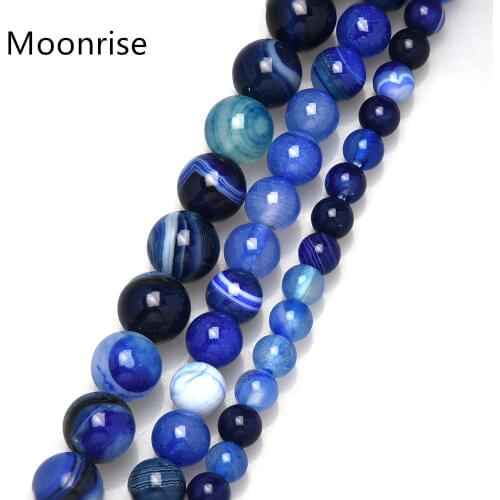 Blue Stripe Onyx Agat Natural Stone Beads For Jewelry Making Diy Bracelet Necklace 4/6/8/10/12 mm Wholesale Strand 15'' HK179
