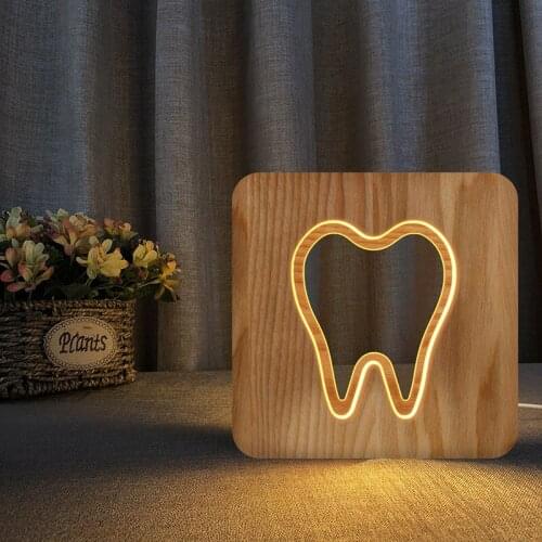 Tooth Shape Wood Table Lamp Creative Home Gift USB Night Light