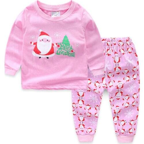 Children Kids Christmas Pajamas Baby Girl Sleepers Sleepwear Pijamas Kids Pyjamas Girl Toddler Nightwear Cotton 2-7Y Red Pink