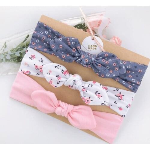 Nishine 3pcs/lot Kids Bow Knot Headbands Rabbit Ears Elastic Dot Stripe Headwraps Baby Girls Photography Props Hair Accessories