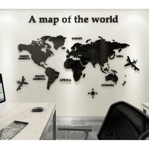 European Type World Map Acrylic 3D Wall Stickers for Kids Room Office Sofa TV Background Wall Decor Crystal Mirror Stickers