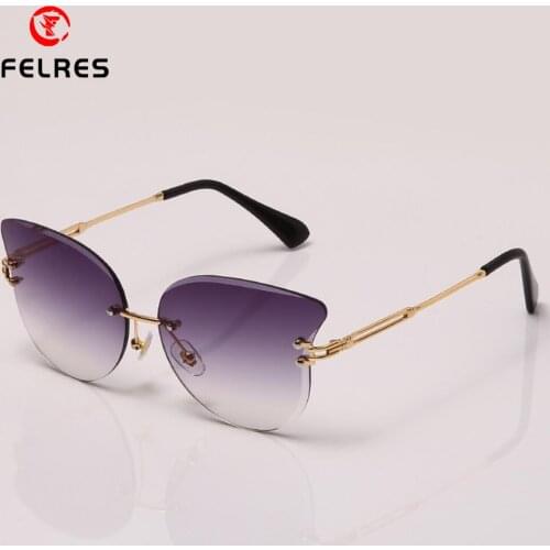 FELRES Women Gradient Rimless Sunglasses Fashion Cat Eye Eyewear Outdoor Driving UV400 Frameless Retro Glasses New F1895