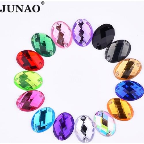 JUNAO 18*25mm Sewing Mix Color Crystal Oval Rhinestones Flatback Acrylic Appliques Sew On Clear AB Crystals Stones for Clothes
