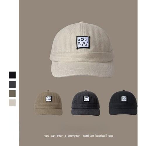 Hat Mens Trend Short-edged Peaked Cap Mens and Womens Autumn and Winter Thick Brushed Casual Patch Short Brim Baseball Cap