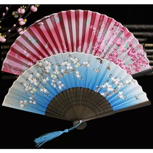 Chinese Style Dance Wedding Party Silk Folding Hand Fan Vintage Silk Folding Fan Women Photo Prop Tool Art Craft Home Decoration