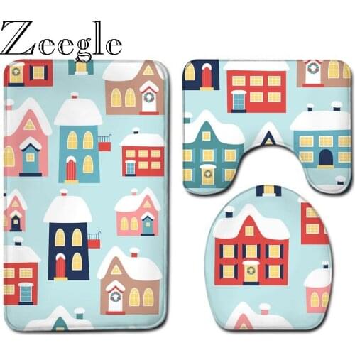 Printed Bath Mat Flannel Bathroom Carpet Rug and Floor Rug Set Shower Room Decor Toilet Mat Toilet Seat Cover Mat