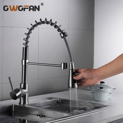 Kitchen Faucets Brushed Nickel Faucets for Kitchen Sink Single Pull Out Spring Spout Mixers Tap Hot Cold Water Tap Crane N22-065