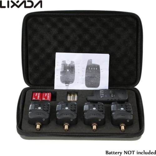 LIXADA New Digital Bite Alarm Set Wireless Fishing Alarm Set 4 Fishing Bite Alarms + 1 Receiver in Case LED Carp Fishing