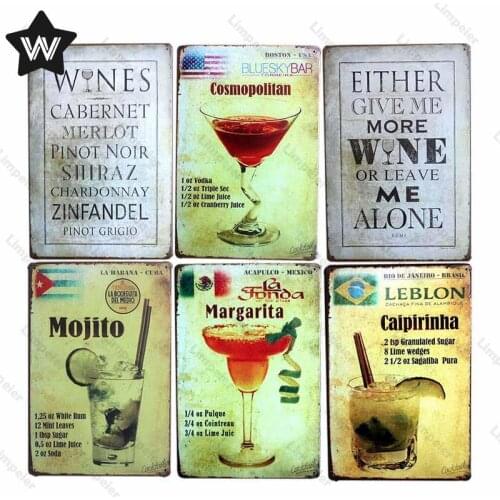 Cocktail Metal Sign Tin Plaque Mojito Metal Poster Tin Sign Vintage Style Retro Wall Sticker Metal Plate Tin Plate for Bar Decor