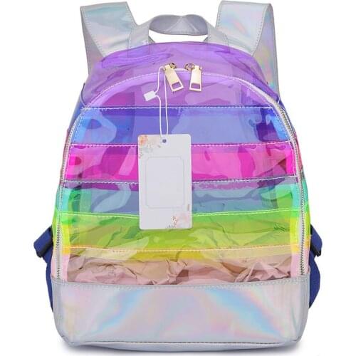 Fashion Color Striped Laser Plastic Travel Bag School Bag 2021 Backpack Purse For Women Small Shoulder Bag Zipper Bag