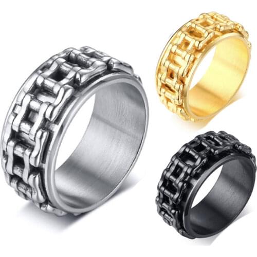 Punk 9.5mm Motorcycle Chain Link Spinner Rock Ring for Men Stress Relief Bike Rotatable Band Finger Male Jewelry Stainless Steel