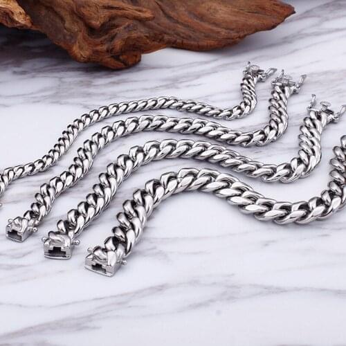 GNAYY 8mm/10mm/12mm/14mm Wide 316L Stainless Steel Mami Cuban Curb Link Chain Bracelet Bangle Casting Cool clasp Jewelry mens