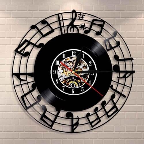 Bedroom Interior Wall Clock Music Icons & Symbols Rock n Roll Vinyl Record Wall Clock Musical Notes Clef Music Studio Home Decor