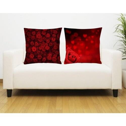 Cushion Cover Single-sided Printing Decoration Peach Skin Printed Red Rose Decorative Throw Pillowcase for Sofa