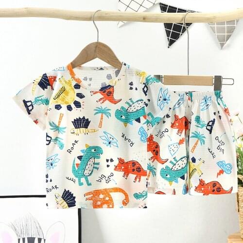 Summer new style childrens slub cotton lightweight breathable skin-friendly sweat-absorbent short-sleeved home service casual