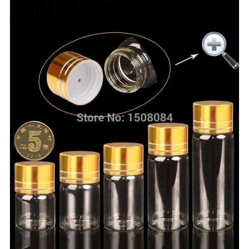 Wholesale 10 Pcs Small Clear Empty Bottles Glass Vials With golden Screw Caps 22*30MM
