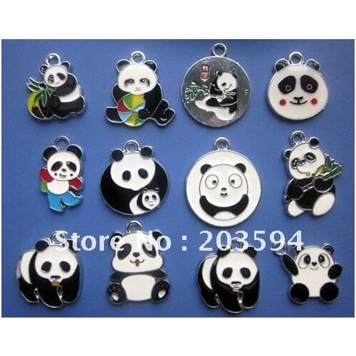 Wholesale 100Pcs/Lots DIY Alloy Enamel Mixed Chinese Panda Charms animal pendant