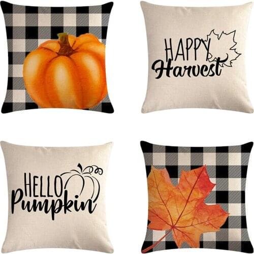 Autumn Thanksgiving black and white check pumpkin harvest Pillow Linen Sofa Pillow Cushion Cover Home Decoration Cushion J942