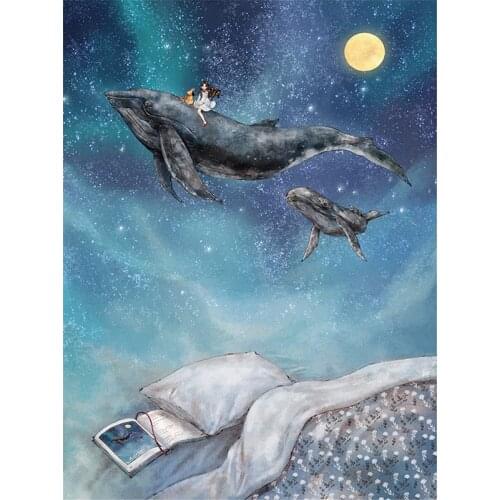 Full Square 5D Diy Diamond Painting Cartoon Diamond Embroidery Whale and Gril Fantasy Diamond Mosaic Needlework Decoration GH421