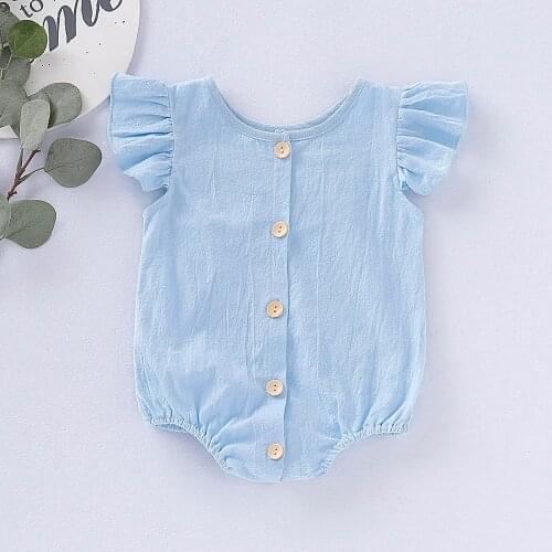 Pudcoco Newborn Baby Girl Clothes Solid Color Fly Sleeve Ruffle Cotton Romper Jumpsuit Outfit Sunsuit