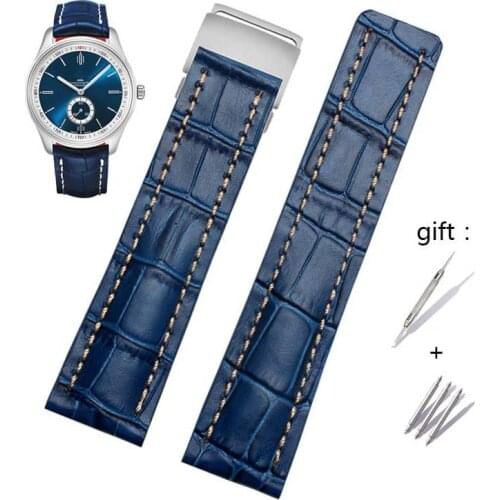 22mm 24mm High Quality Genuine Leather Strap Watch Band For Breitling Mens Watch Cow Leather Bracelet With Deployment Buckle