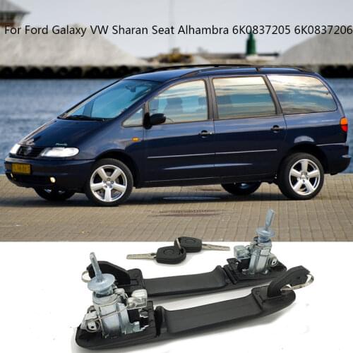 2PCS 6K0837205 6K0837206 FRONT LEFT RIGHT DOOR HANDLE WITH LOCK BARREL FOR VW SHARAN 1995-2010 33MM PIN LENGTH