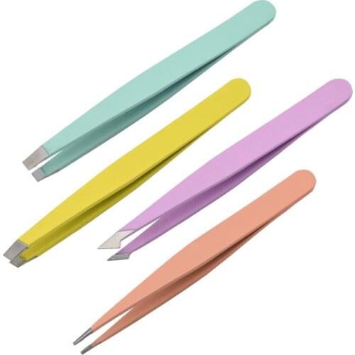 4 Colors Eyebrow Tweezer Hair Beauty Fine Hairs Puller Stainless Steel Slanted Eye Brow Clips Removal Pliers Makeup Tools