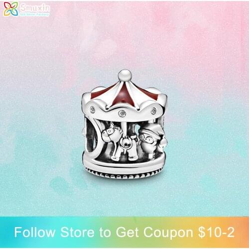 Smuxin 925 Sterling Silver Beads Christmas Carousel Charms fit Original Pandora Bracelet Women Jewelry Making Girl Birthday Gift