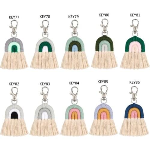 U90E Women Weaving Rainbow Keychains Handmade key Holder Keyring Macrame Bag Charm