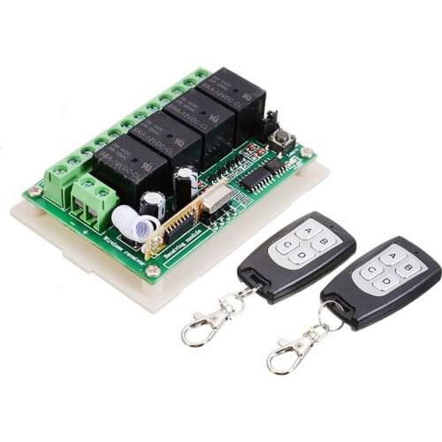 433 MHz Wireless Universal Remote Control Switch DC 12V 4CH Relay Receiver and Transmitter with 2pcs Remote Control Transmitters