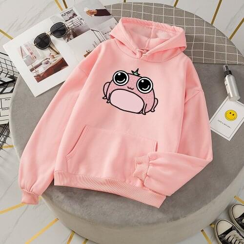 Sweet Frog Hoodie Harajuku Aesthetic Clothes Oversized Sweatshirt Ladies Plus Size Winter Hoodie with Pocket Fashion Sweatsuit