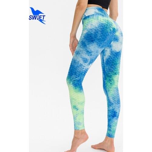 Women Elastic Honeycomb Yoga Pleated Pants High Waist Push Up Running Tights Quick Dry Breathable Gym Fitness Leggins Sportswear