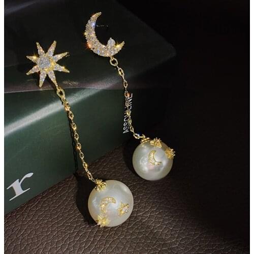Asymmetrical earrings 2020 trend fashion temperament medium and long tassel high quality pearl pendant elegant Earrings women