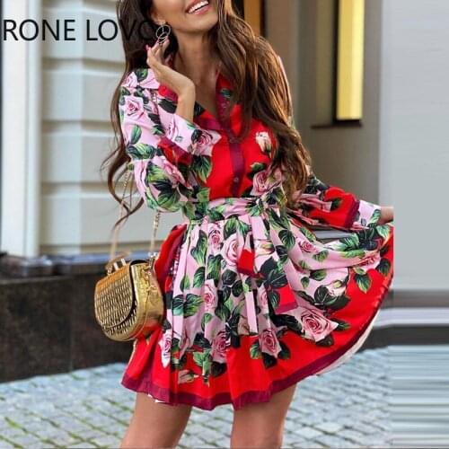 Women Chic All Over Print Floral Long Sleeves Folds Midi Dresses