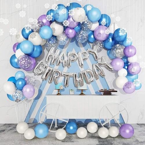 123Pcs Ice Snow Balloons Garland Arch Kit 12inch Purple Silver Confetti Happy Birthday Snowflake Foil Balloons For Party Decor