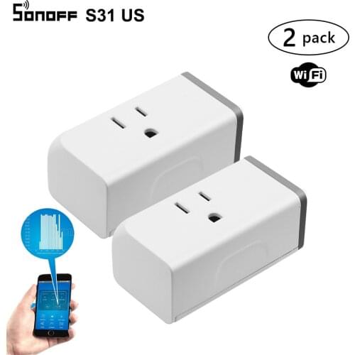 2pcs SONOFF S31 US Plug 16A Wifi Mini Smart Remote Control Timing Socket Power Energy Usage Monitor Socket Works with Alexa