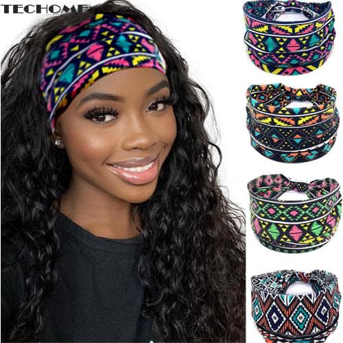 2021 Hot Womens Yoga Headband European Print Elastic Sports Wide Headband Sweat Absorb Bandanas Headscarf Headwear 34 Cloors