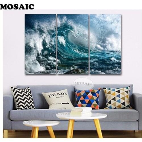 3pcs/set sea Wave Needlework 5D Diy Diamond Painting Cross Stitch Crafts Square Full Mosaic Diamond Embroidery Home Decoration