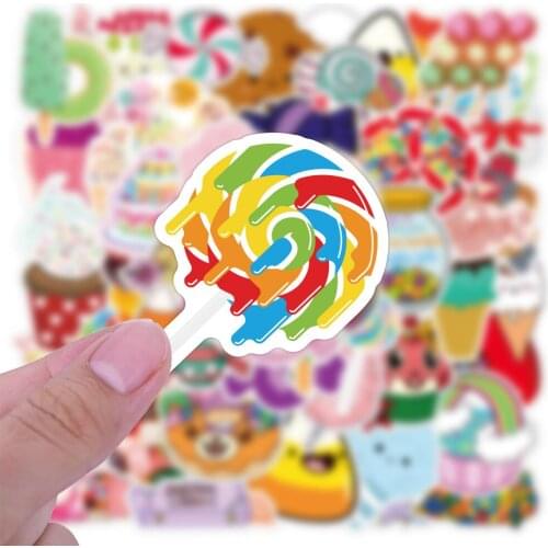 50pcs/pack Colorful Candy Stickers Gift Toy for Girl Kawaii Cute Lollipop Donut Decal Sticker Laptop Stationery PS4 Bike Guitar