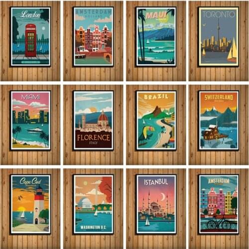 5D Diamond Embroidery New York Netherlands Amsterdam London Vintage Travel City Landscape Diamond Painting Mosaic Set Home Decor