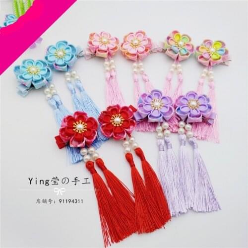 Japanese style hair accessories childrens Chinese style costume hanfu jacket skirt photo side clip tassel flower fairy air hair