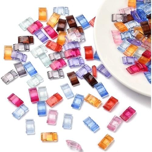 Pandahall 100Pcs Acrylic Spacer Square Carrier Beads Two Hole for Bracelet Necklace Jewelry Making DIY Findings 17x9mm