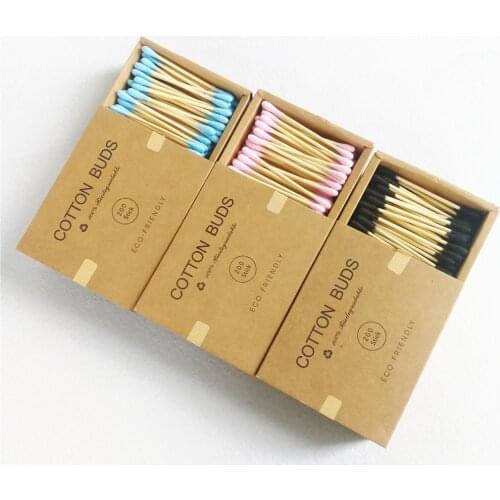 Eco Friendly 200Pcs Color Mix Double Head Bamboo Cotton Buds Adults Makeup Cotton Swab Wood Sticks Nose Ears Cleaning Tool