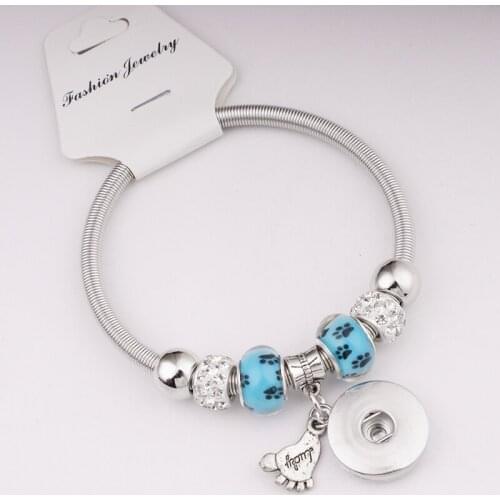 18mm 12mm dog foot claw Crystal snap button jewelry Elastic bracelet BC5712