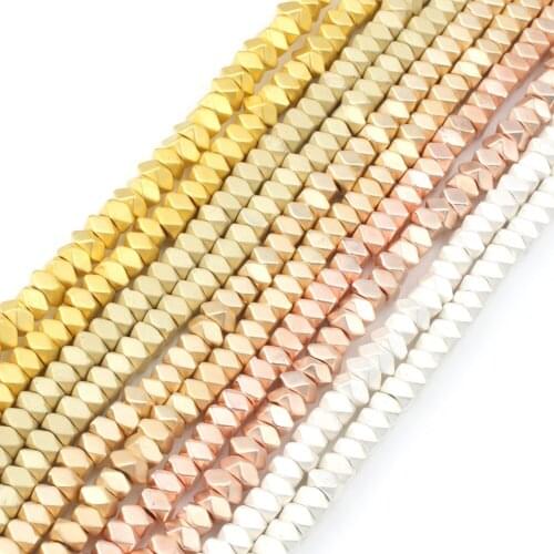 Faceted Natural Hematite Beads Matte Gold Plated 3x2mm Flat Square Loose Spacer Beads for Waist Beads Women Jewelry Making