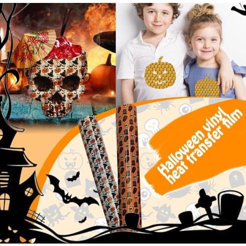 Halloween Transfer Vinyl Htv Iron On Bundle Pumpkin Ghost Spider Skull T-shirt Textiles Cricut Film Heat Press Sticker Diy Craft