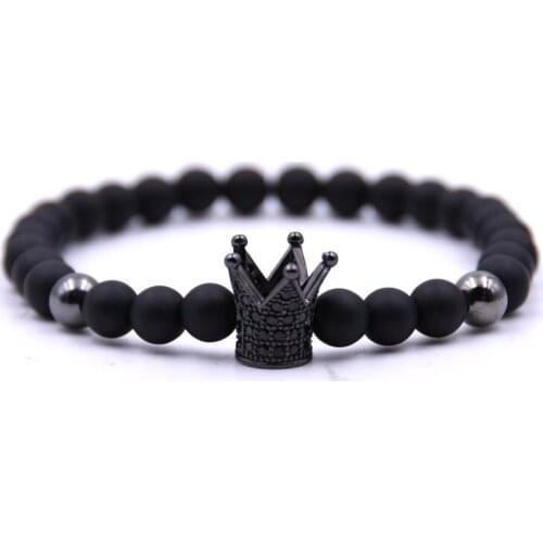 KANGKANG Micro-inlay Zirconia 4 colors Crown Natural Stone Beads Bracelet Women Men Fashion Charm Stretch Bracelets Bangle 2018